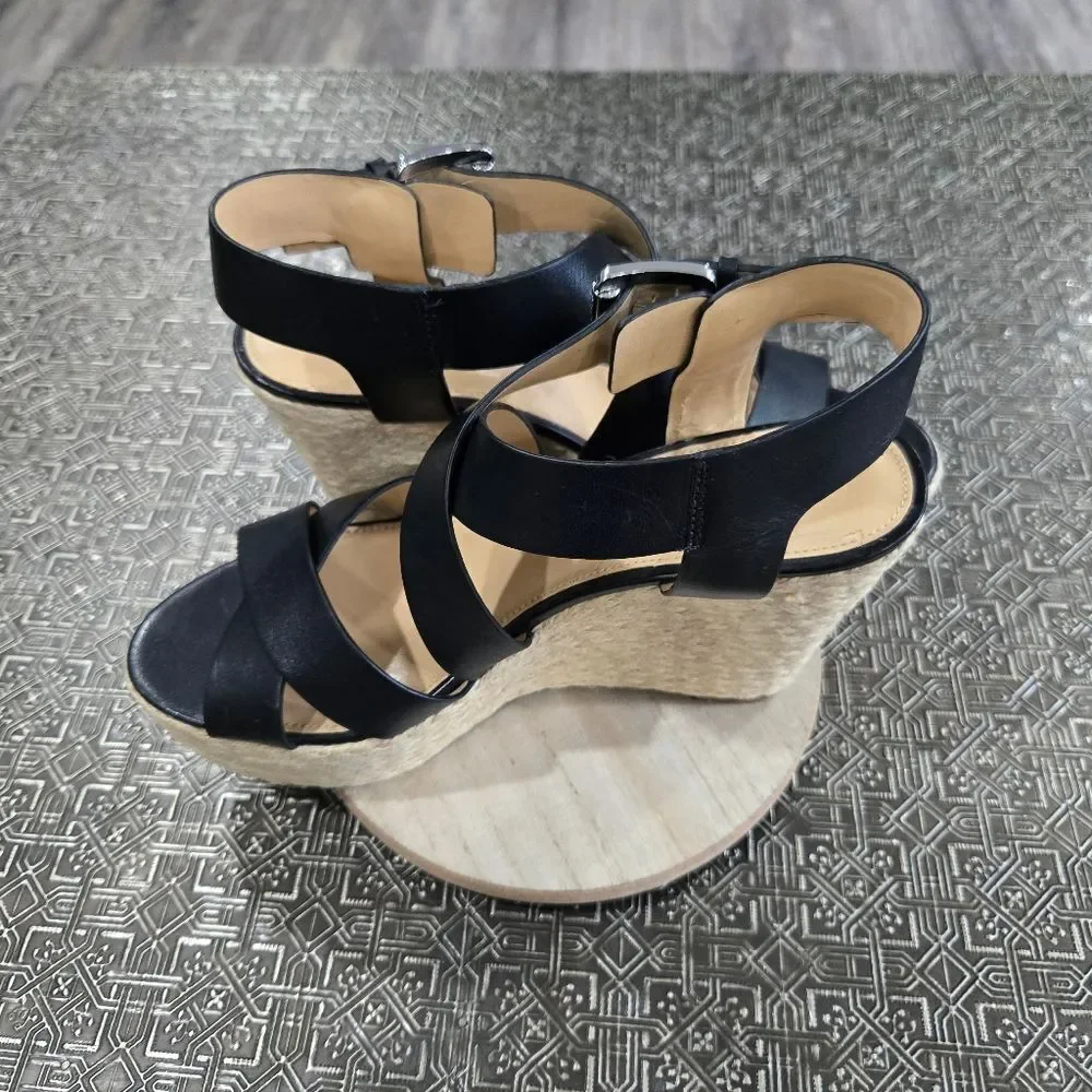 🐢 Michael Kors Black Espiridelles  Wedges 4.5" Heel SIZE 8.5 - Picture 14 of 15